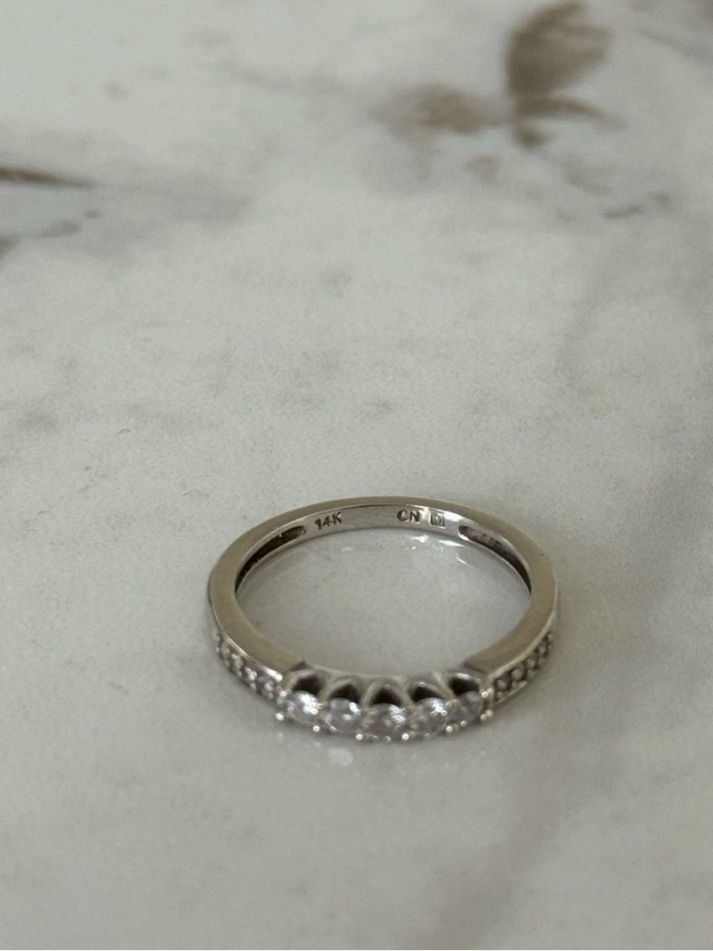RARE Custom 14K White Gold 13 Diamond Estate Ring Size 7 Pavé Wedding Band - Picture 9 of 9